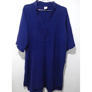 MANTA DEL LAGO BLUE HAND EMBROIDERED COTTON TUNIC TOP SIZE G